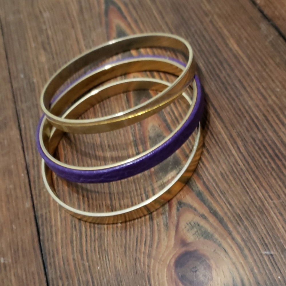Set of 3 Bangles - gold/purple leather